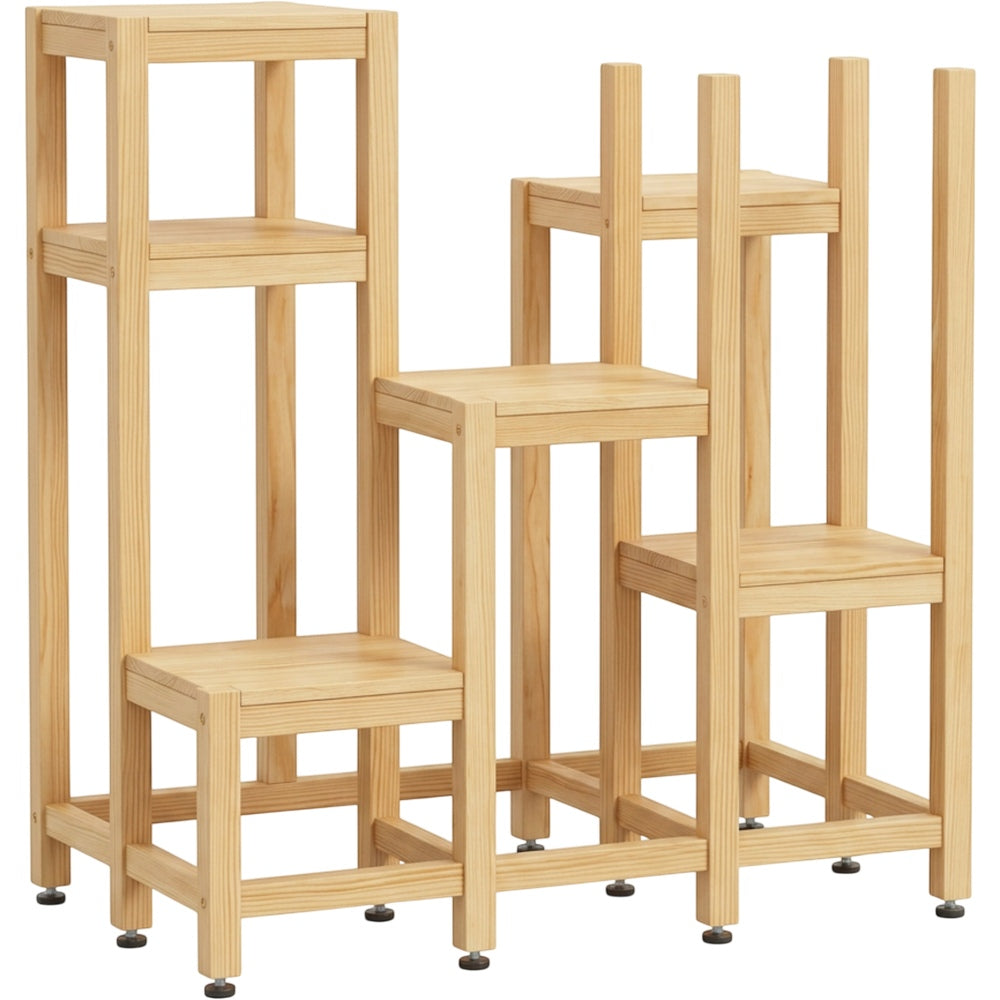 Biont Five-Tier Staggered Pine Plant Stand 100 x 95 cm Natural - Product view