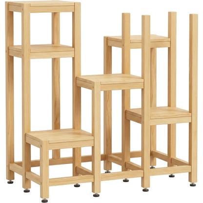 Biont Five-Tier Staggered Pine Plant Stand 100 x 95 cm Natural - Product view