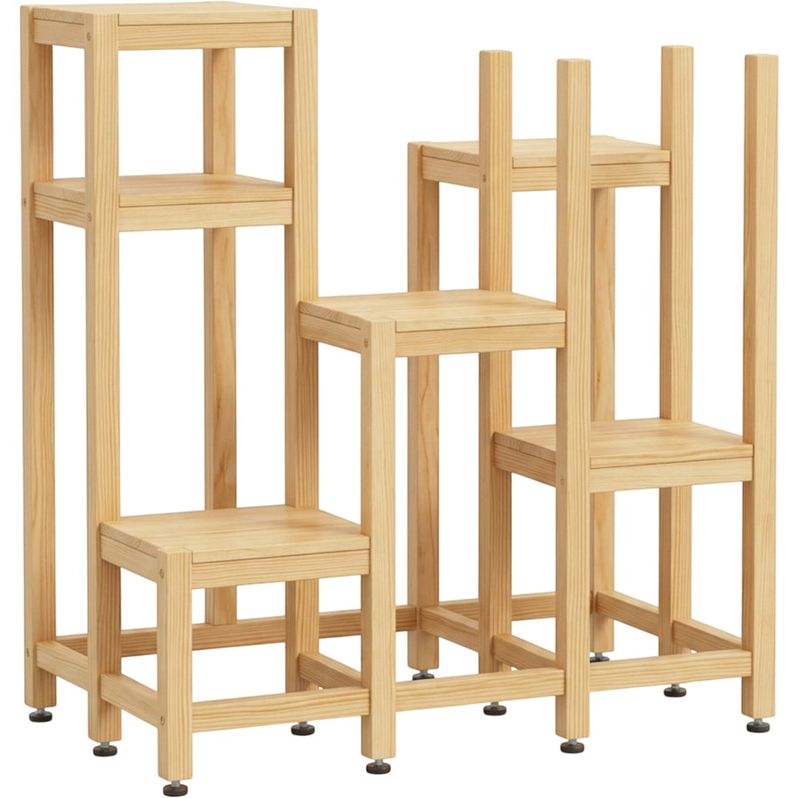 Biont Five-Tier Staggered Pine Plant Stand 100 x 95 cm Natural