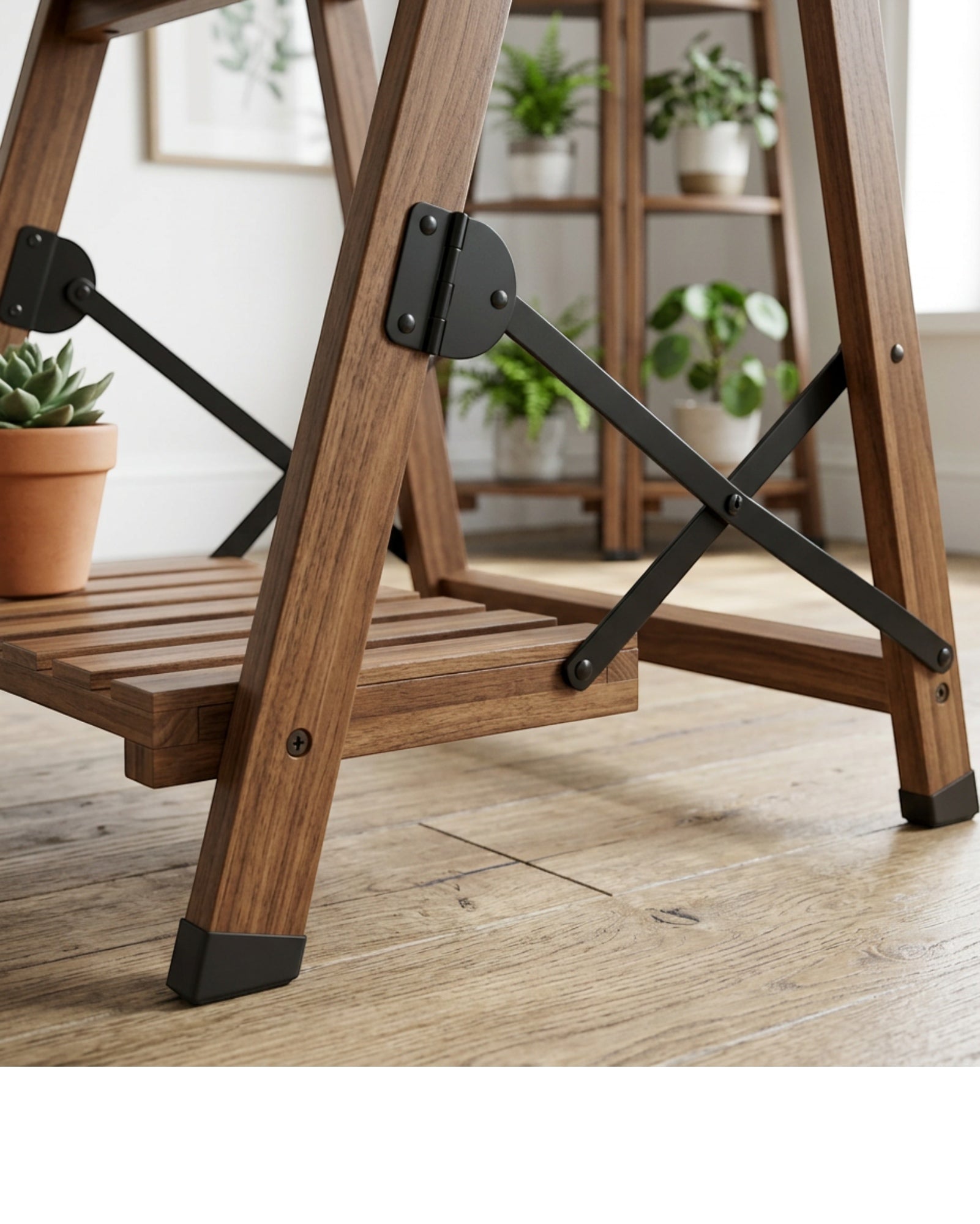 Biont Folding Four-Tier Wooden Ladder Plant Stand 110 cm Walnut - Detail view
