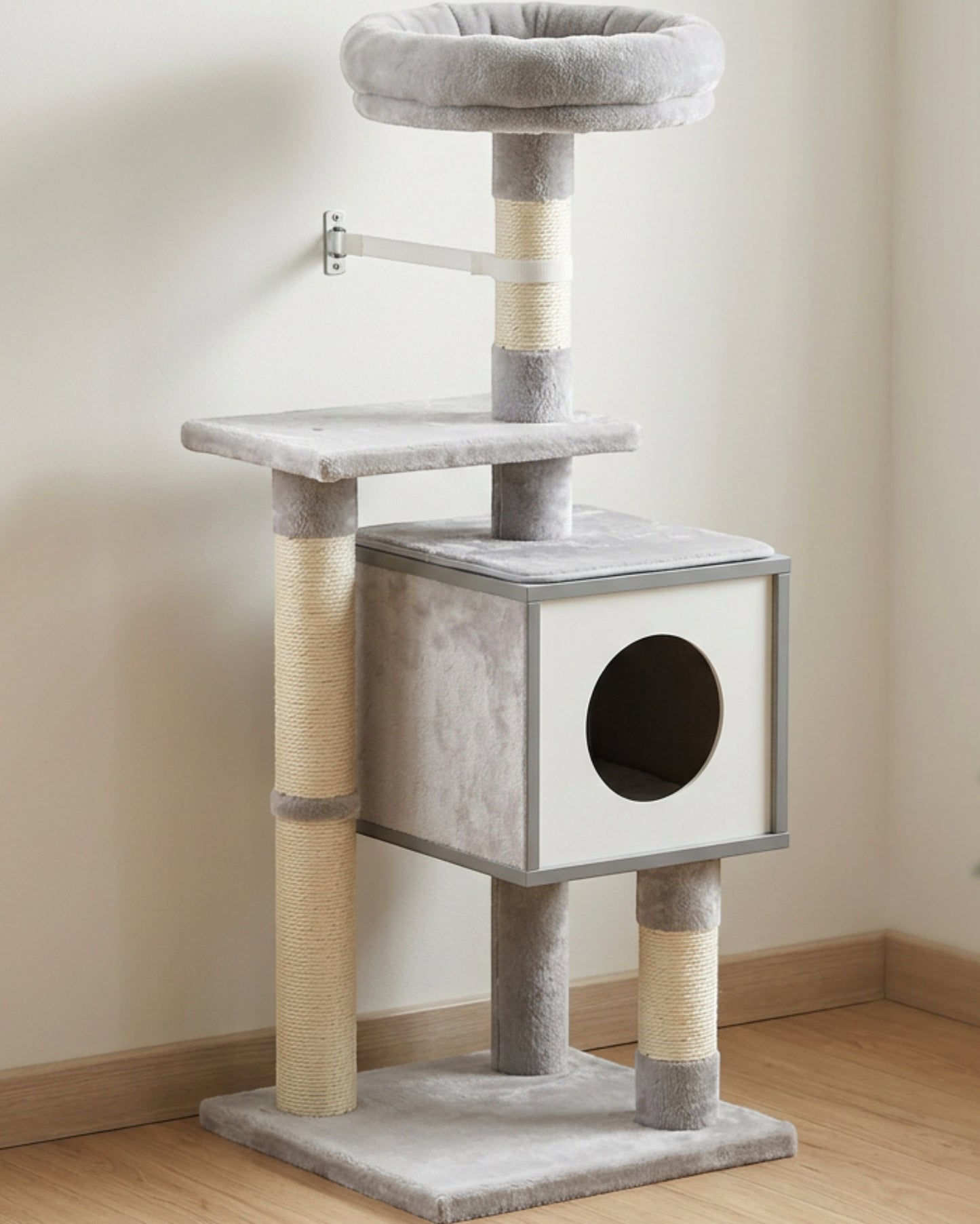 Biont Compact Condo Cat Tree 90 cm Light Gray - Lifestyle view