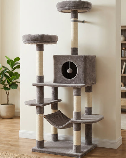 Biont Multi-Level Double-Perch Cat Tree 165 cm Warm Gray - Lifestyle view